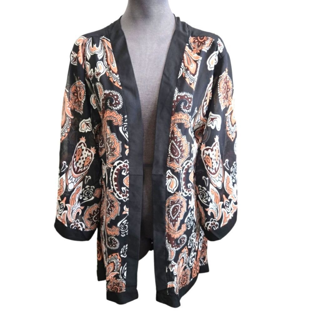 EC BOOHOO SHEER OPEN FRONT PAISLEY KIMONO SZ.12